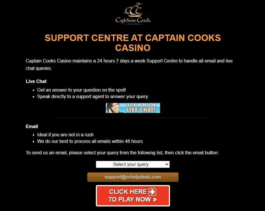 Captain Cooks Casino Customer Support