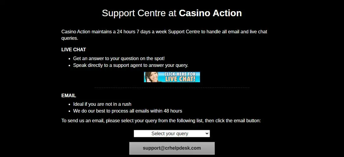 casino action customer support